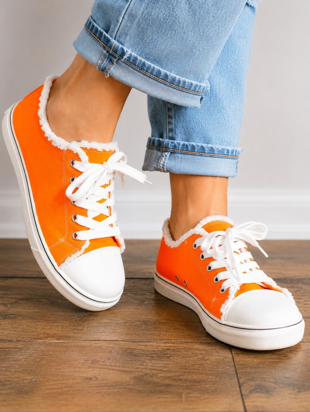 Women’s Orange Frayed Canvas Sneakers Lace Up Distressed Shoes Size 6.5